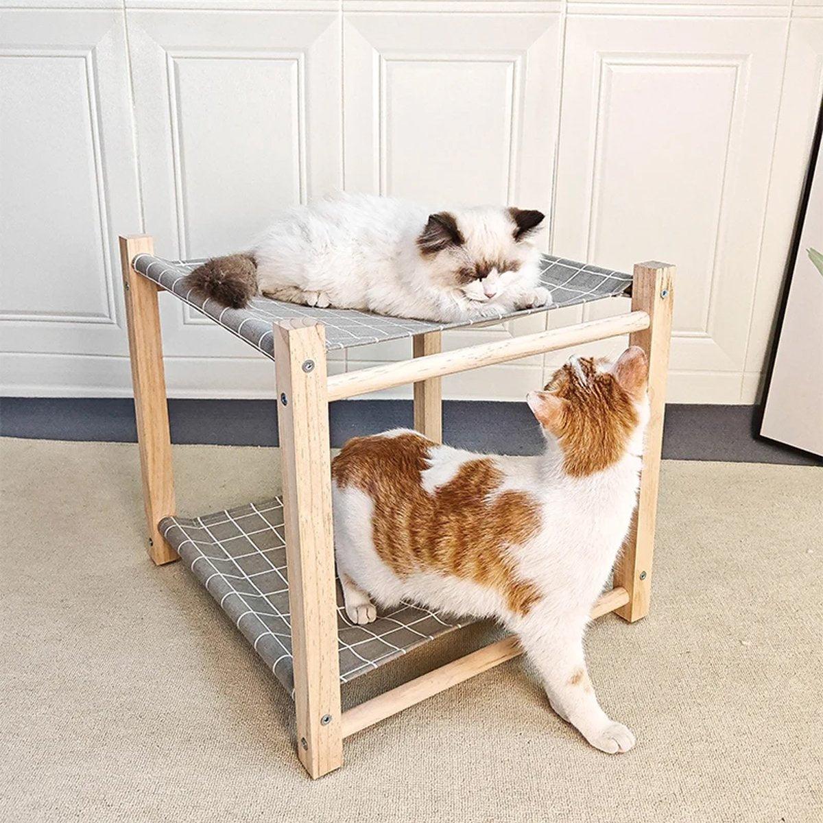 Solid Wood Dual-Layer Cat Hammock Cat Bed