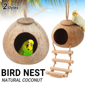 Pet Parrot Nest Wooden Bird House Natural Coconut Shell Feeder