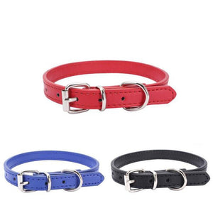 Adjustable Leather Pet Collar for Dogs & Cats Durable PU Leather in 3 Colours