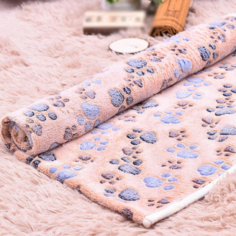 Soft Fleece Pet Blanket with Paw Print - Dog Cat Bed Cushion in S/M/L