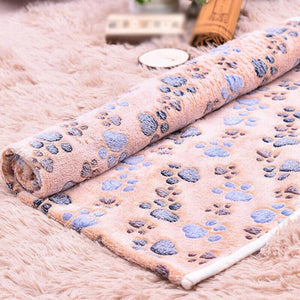 Soft Fleece Pet Blanket with Paw Print - Dog Cat Bed Cushion in S/M/L