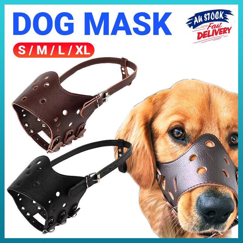 Adjustable Leather Pet Dog Mask Mouth Muzzle Anti Barking