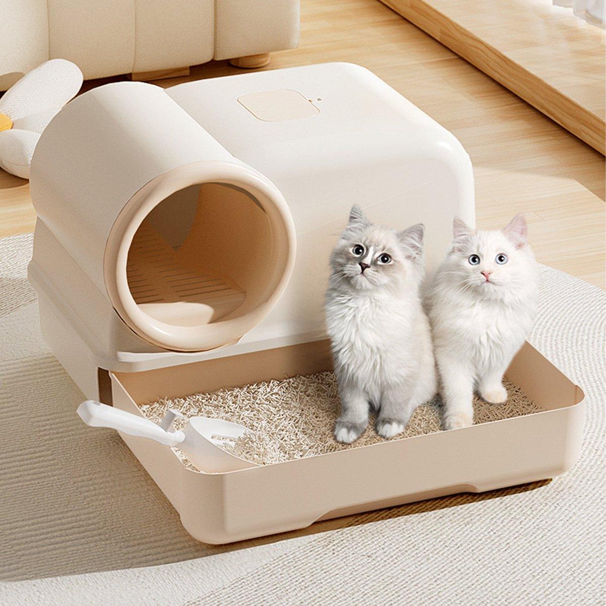 Fully Enclosed Cat Litter Box with Drawer Design Extra-Long Corridor & Leak-Proof