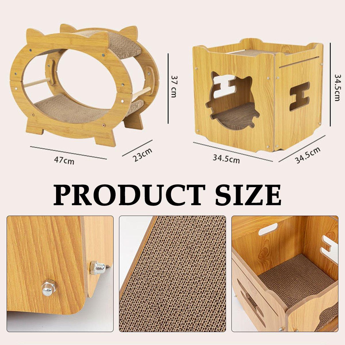 Eco-Friendly Cat Scratcher Lounge - Natural Wood & Corrugated Board