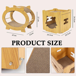 Eco-Friendly Cat Scratcher Lounge - Natural Wood & Corrugated Board