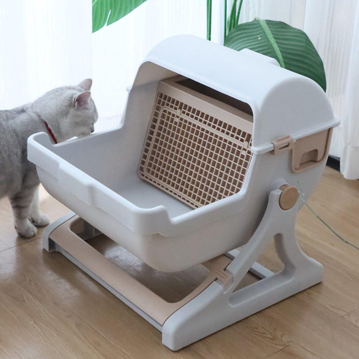 Semi Automatic Cat Litter Box Large Anti Splash Semi Enclosed Kitty Toilet