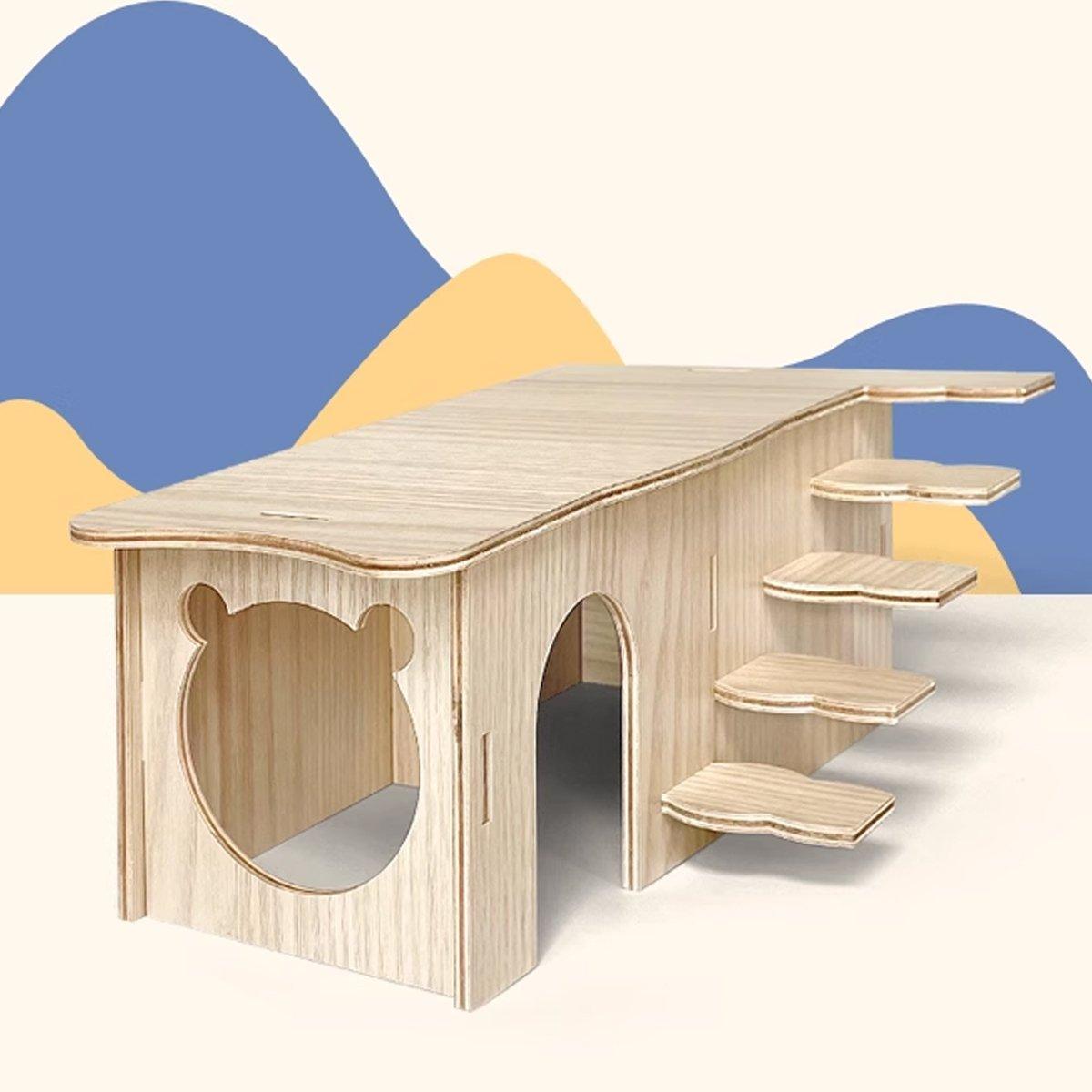 Wooden Hamster Maze House Durable Two-Bedroom Shelter for Small Pets