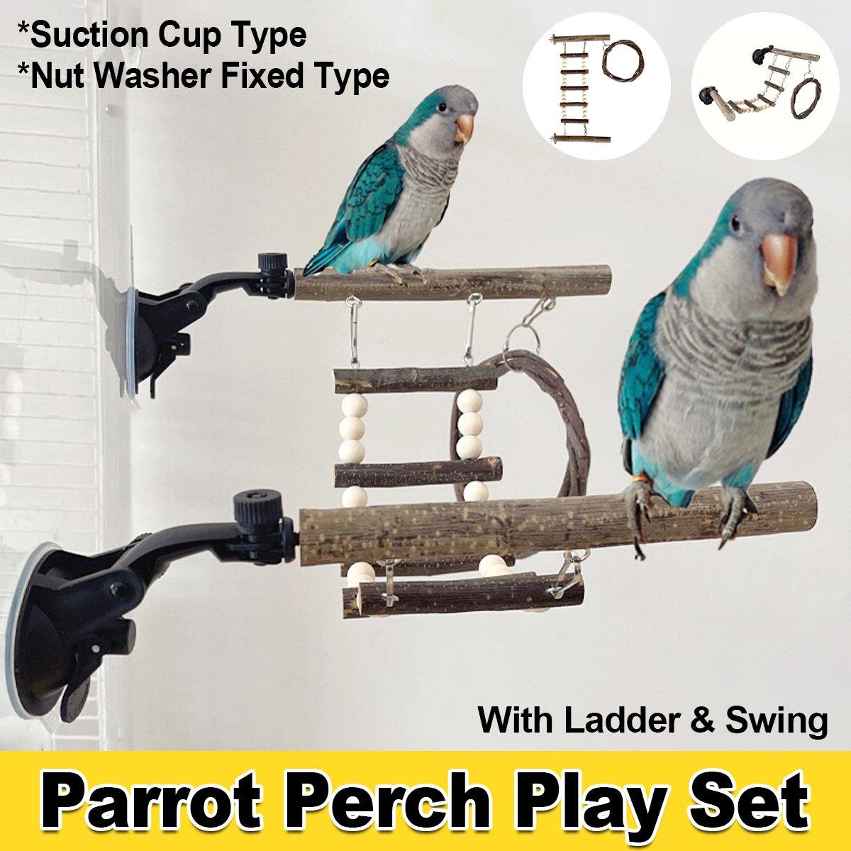 Adjustable Parrot Perch Set with Swing & Ladder Bird Cage Accessory