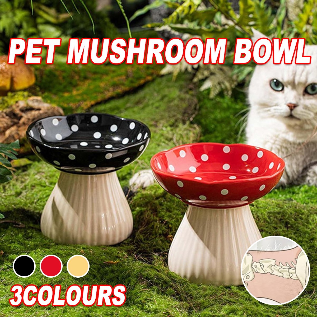 Pet Elevated Mushroom Bowl Cat Dog Bowl Dish Food Feeder Raised Cat Bowl