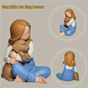 Resin Dog and Little Girl Figurine Heartwarming Sculpture