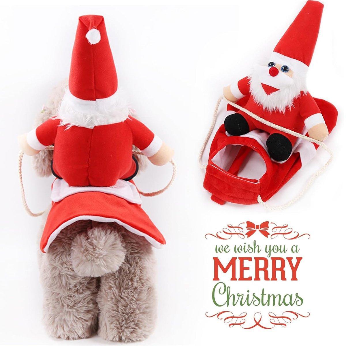 Santa Claus Pet Costume Dog Cat Funny Riding Suit Christmas Holiday Outfit Wear