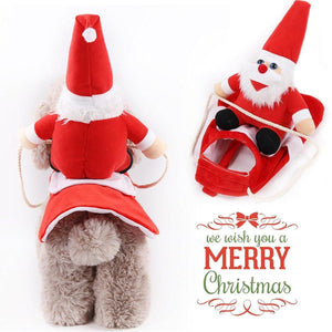 Santa Claus Pet Costume Dog Cat Funny Riding Suit Christmas Holiday Outfit Wear