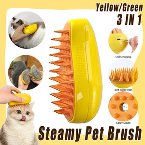 3-in-1 Steamy Pet Brush - Electric Spray Brush for Cats and Dogs