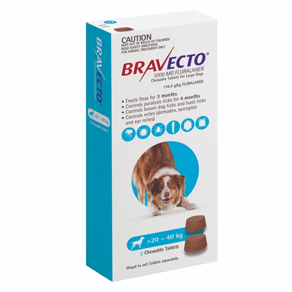 Bravecto Jumbo Flea & Tick Chew for Large Dogs 20-40 kg 2 Chews