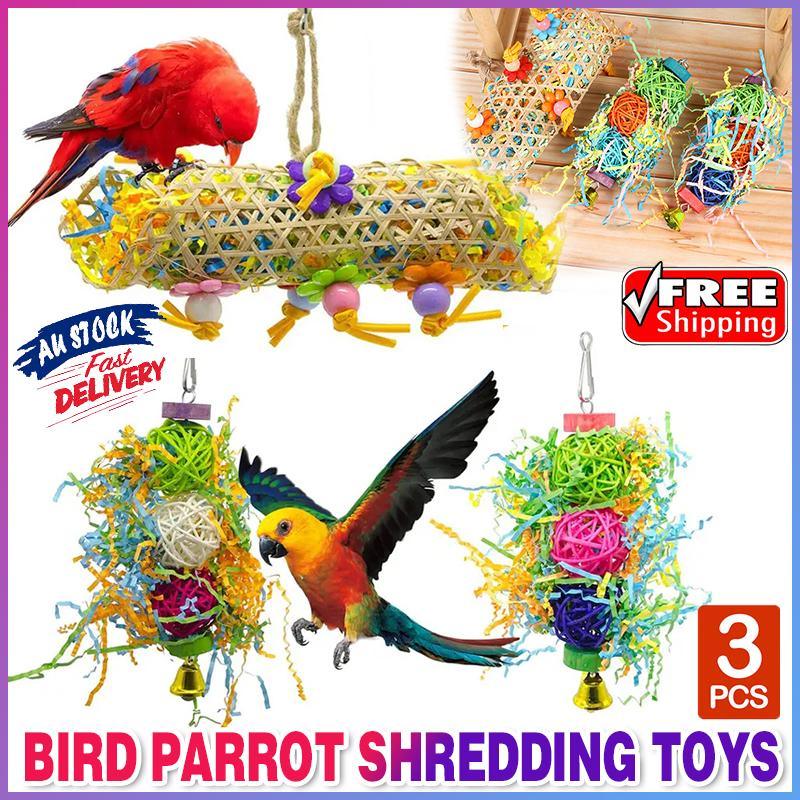 3PCS Bird Parrot Shredding Toys Hanging Cage