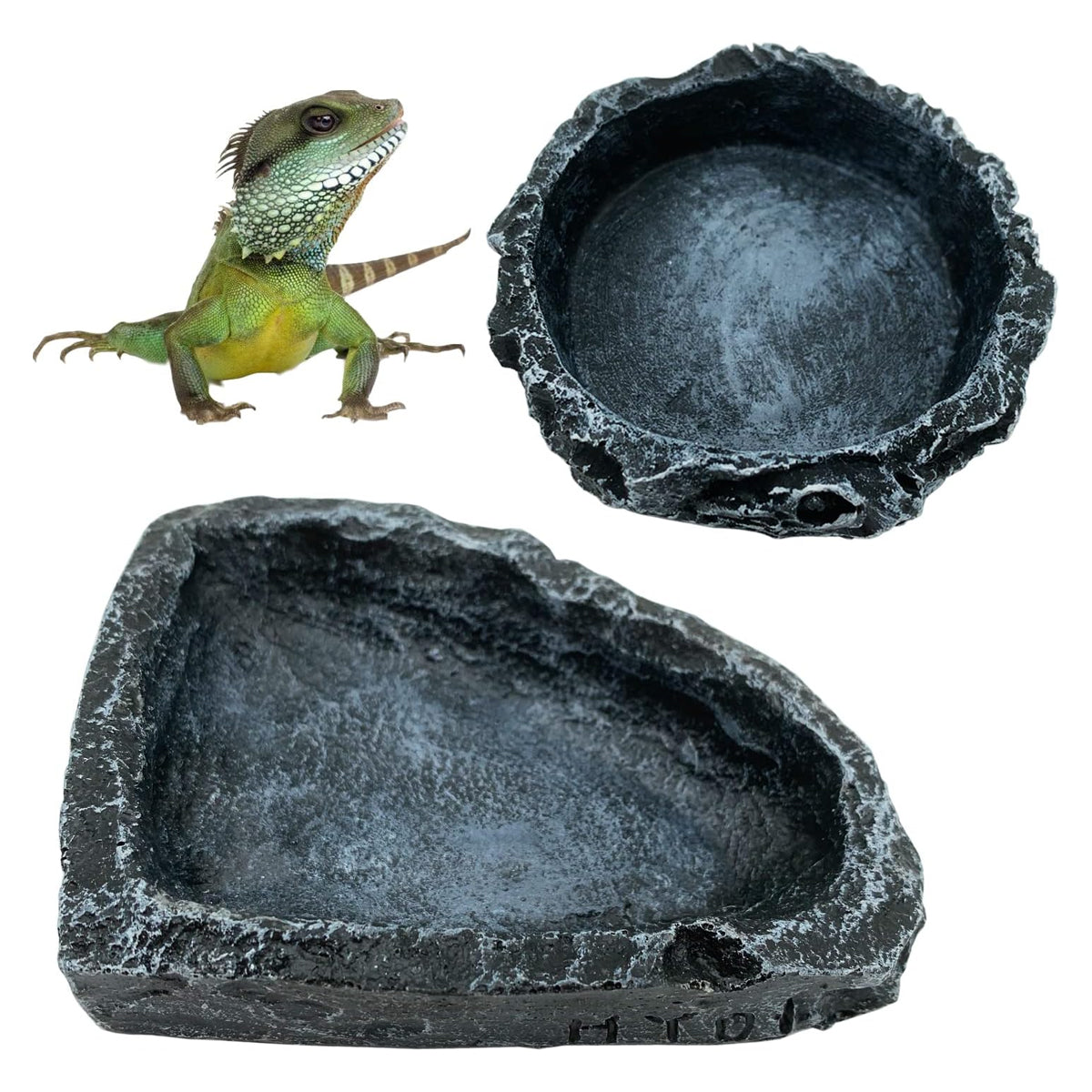 2 Pack Reptile Water Dish Food Bowl Rock Worm Feeder for Leopard Gecko Lizard