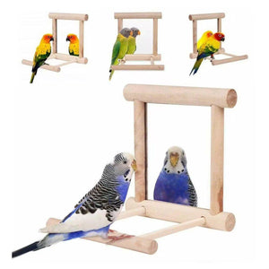 Bird Mirror with Perch 2-in-1 Toy Stand for Small to Medium Birds