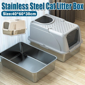 Durable Stainless Steel Litter Box with Flip Cover