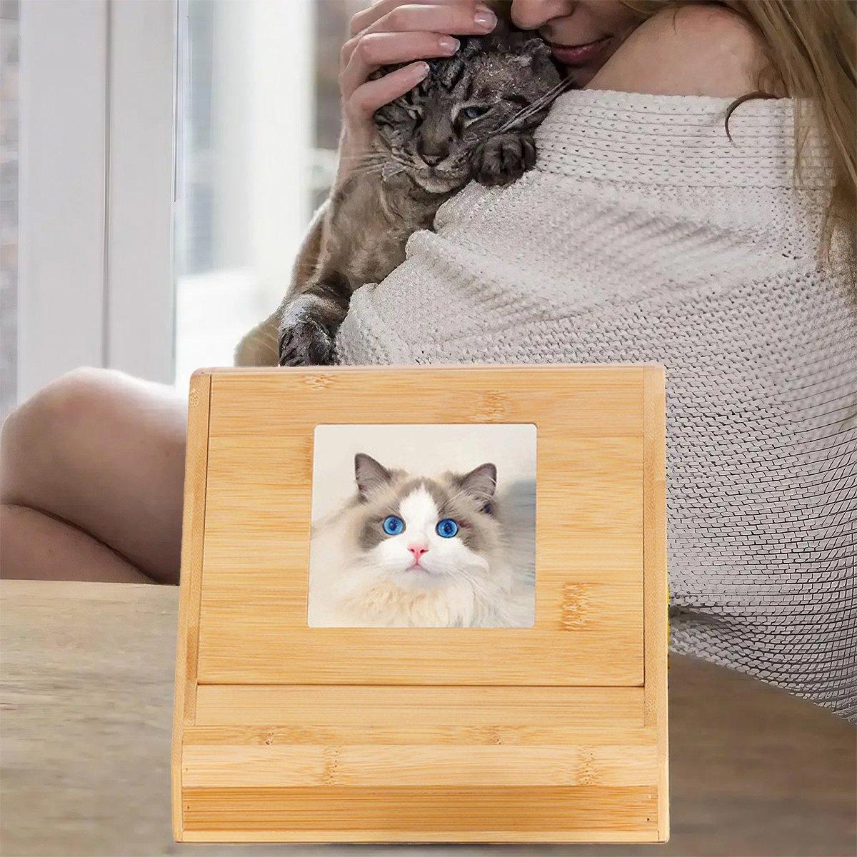 Wooden Pet Memorial Urn for Ashes with Photo Frame