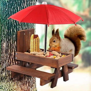 Weatherproof Wooden Squirrel Feeder Durable Outdoor Picnic Table