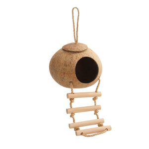 Pet Parrot Nest Wooden Bird House Natural Coconut Shell Feeder