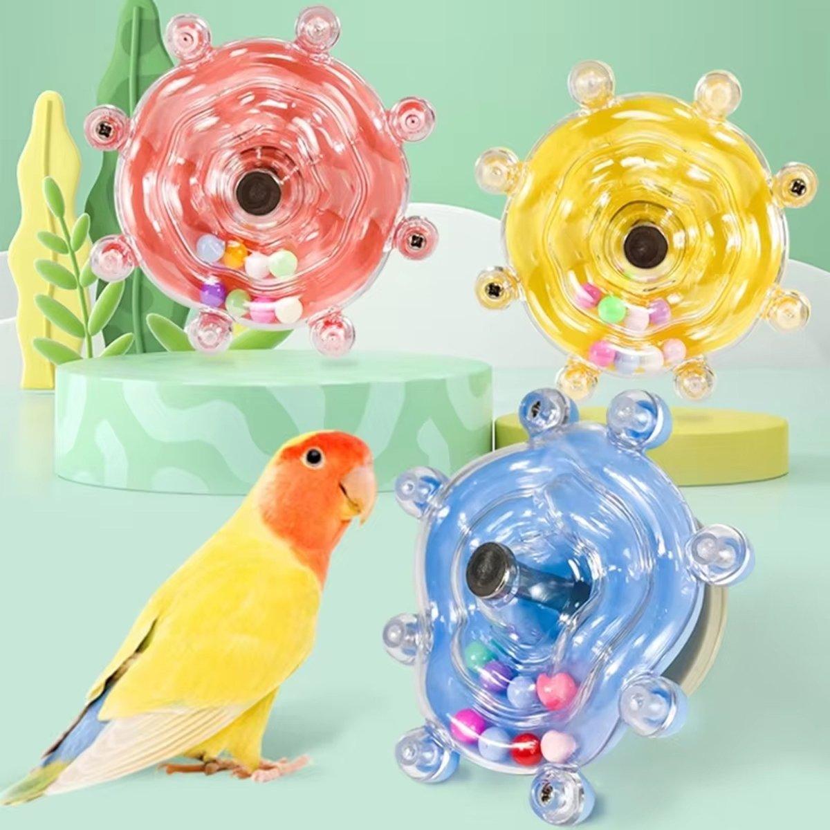 Colorful Rotating Bird Cage Toy Interactive Chewing Toy with Sound for Parrots