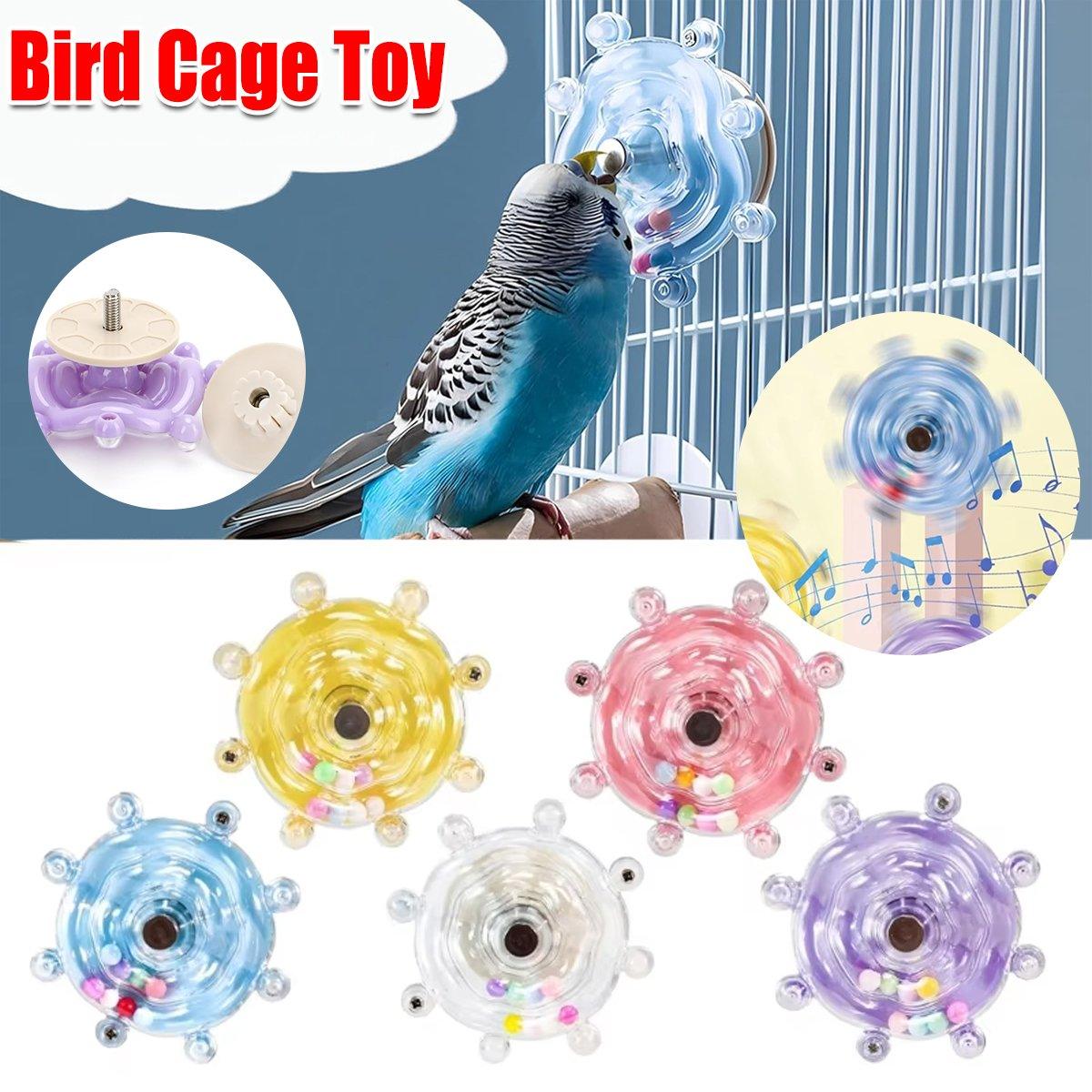 Colorful Rotating Bird Cage Toy Interactive Chewing Toy with Sound for Parrots