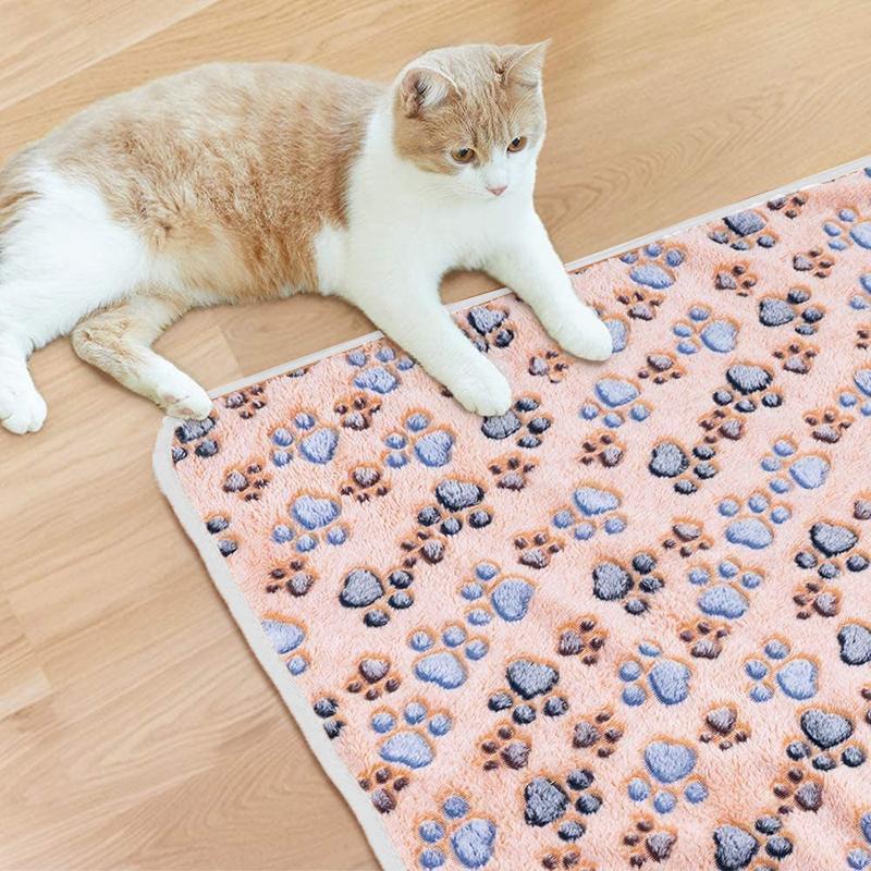 Soft Fleece Pet Blanket with Paw Print - Dog Cat Bed Cushion in S/M/L