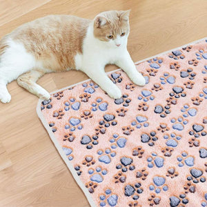 Soft Fleece Pet Blanket with Paw Print - Dog Cat Bed Cushion in S/M/L