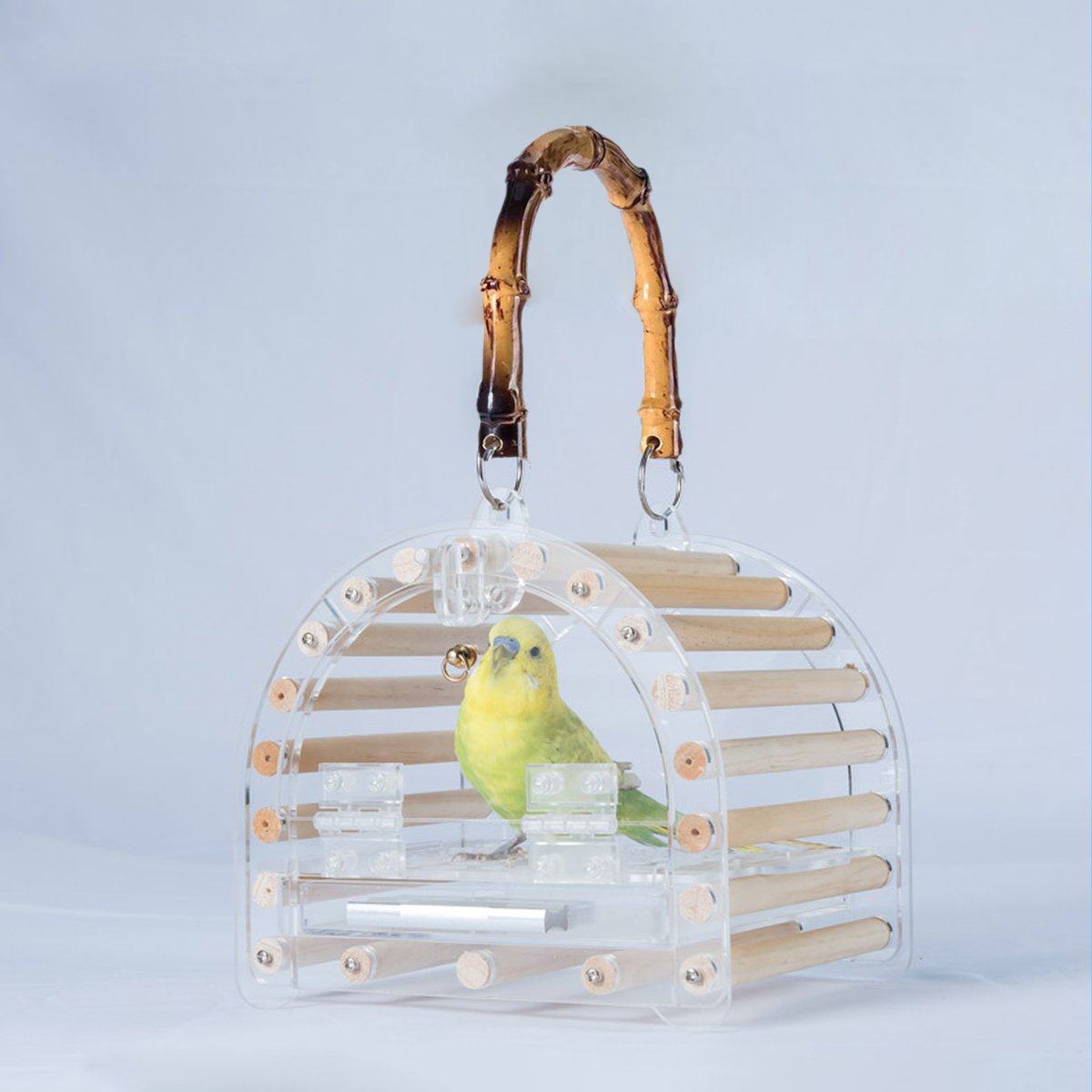 Lightweight Portable Acrylic Bird Cage with Bamboo Handle