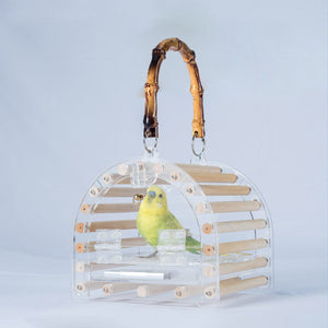 Lightweight Portable Acrylic Bird Cage with Bamboo Handle