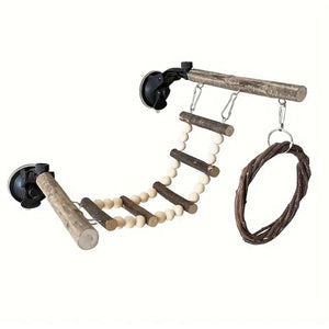 Adjustable Parrot Perch Set with Swing & Ladder Bird Cage Accessory