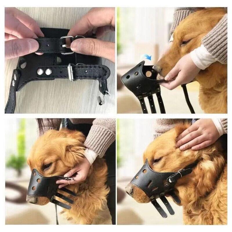 Adjustable Leather Pet Dog Mask Mouth Muzzle Anti Barking