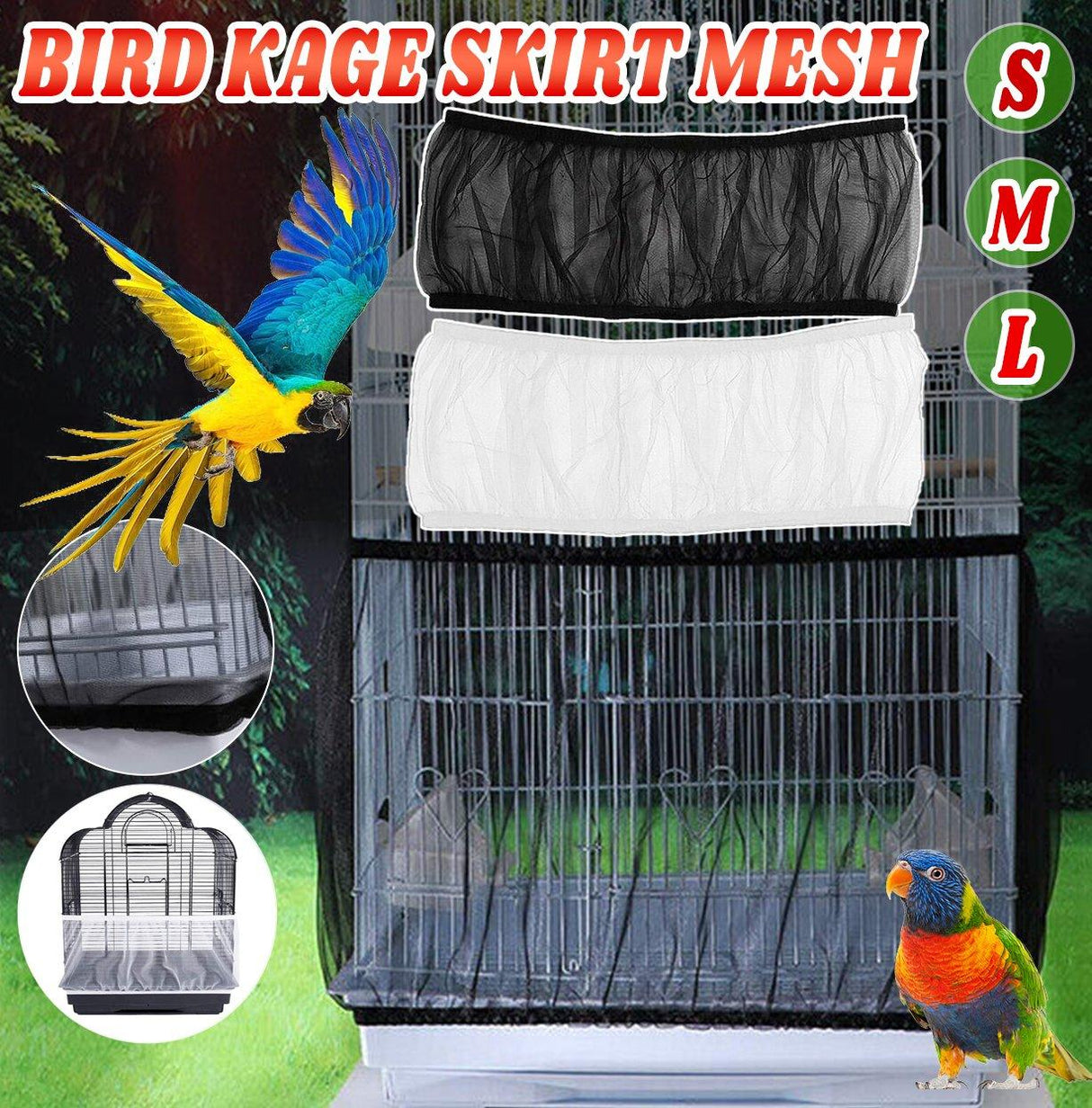 Shell Skirt Mesh Cover Pet Bird Cage Guard Nylon Net Seed Catcher