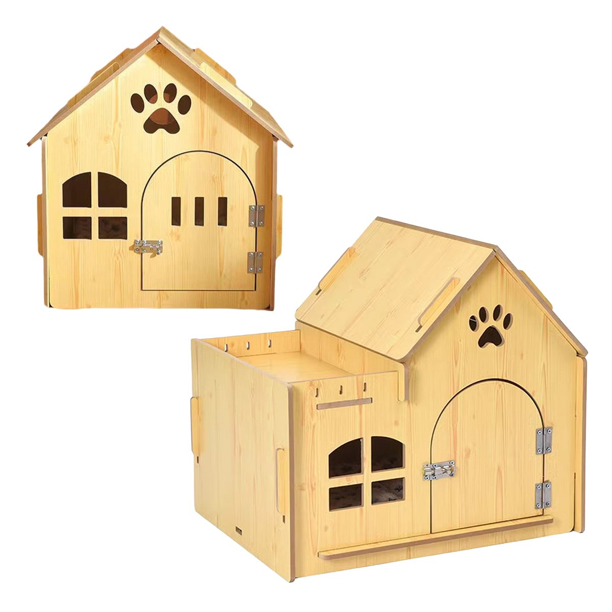 Outdoor Wooden Dog Cat House Villa Style Pet Shelter Weatherproof for Garden