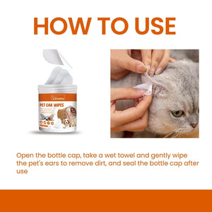 Gentle Pet Ear Wipes For Cats and Dogs - Effective Cleaning and Anti-Odor Mite Protection