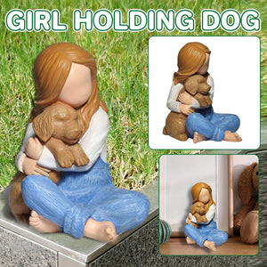 Resin Dog and Little Girl Figurine Heartwarming Sculpture