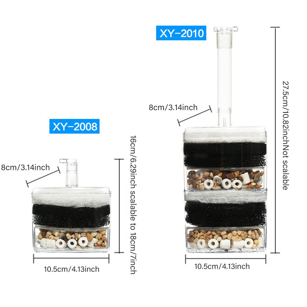 Mini Aquarium Biochemical Filter Compact In-Tank Fish Tank Filter with Dual Chambers for Small Aquariums