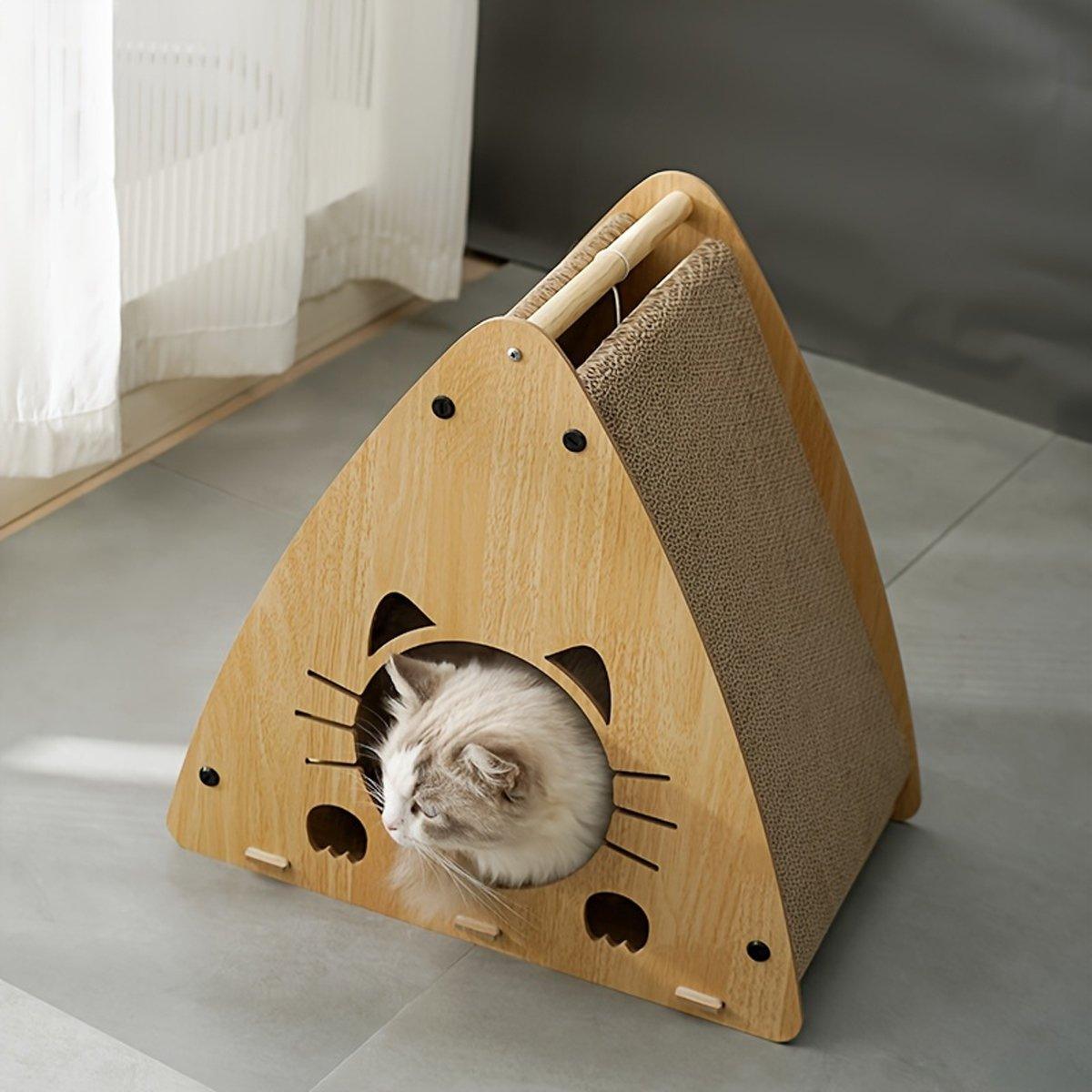 Wooden Triangle Cat Scratching Board Cat Nest 2in1 Claw Sharpening Cat Toys