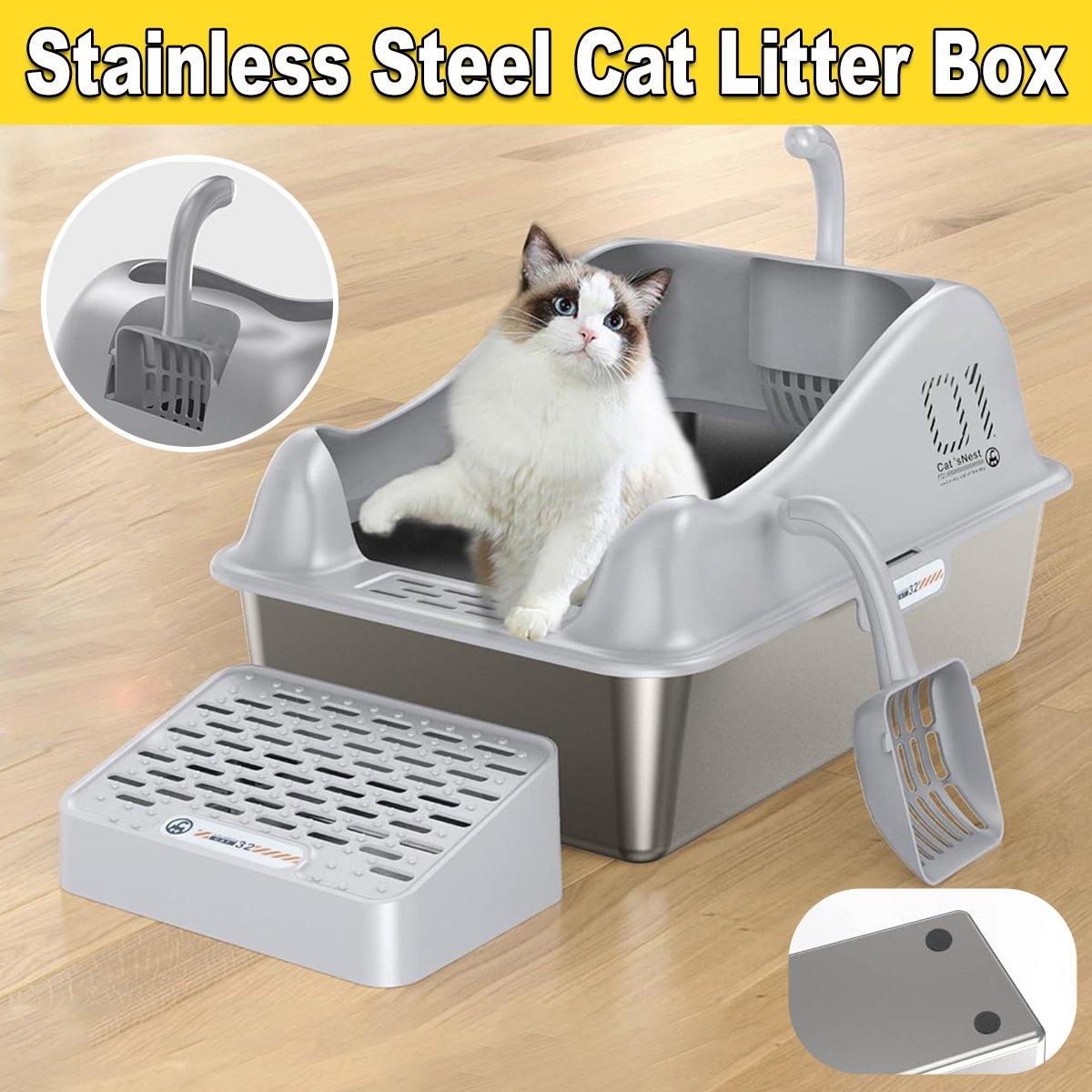 Stainless Steel Large Cat Litter Box Durable & Easy to Clean Design