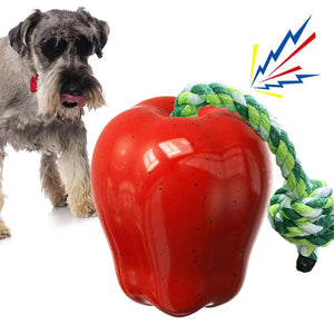 Red Apple Dog Chew Toy with Rope for Play and Dental Health