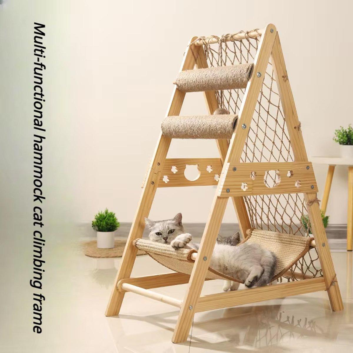 Multifunctional Cat Climbing Frame Hammock Scratching Post & Play Ball