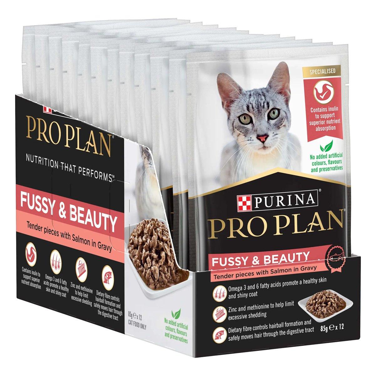 Pro Plan Adult Fussy & Beauty Wet Cat Food Salmon Gravy Wet 85g*12