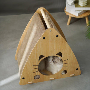 Wooden Triangle Cat Scratching Board Cat Nest 2in1 Claw Sharpening Cat Toys