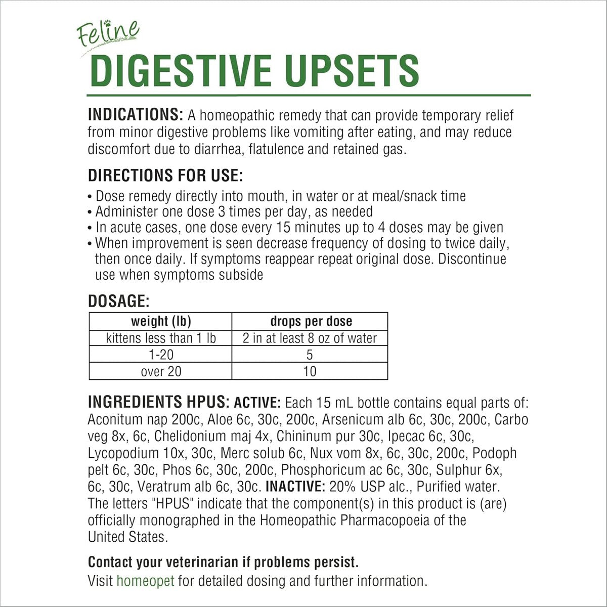 Homeopet Feline Digestive Upsets 15ml