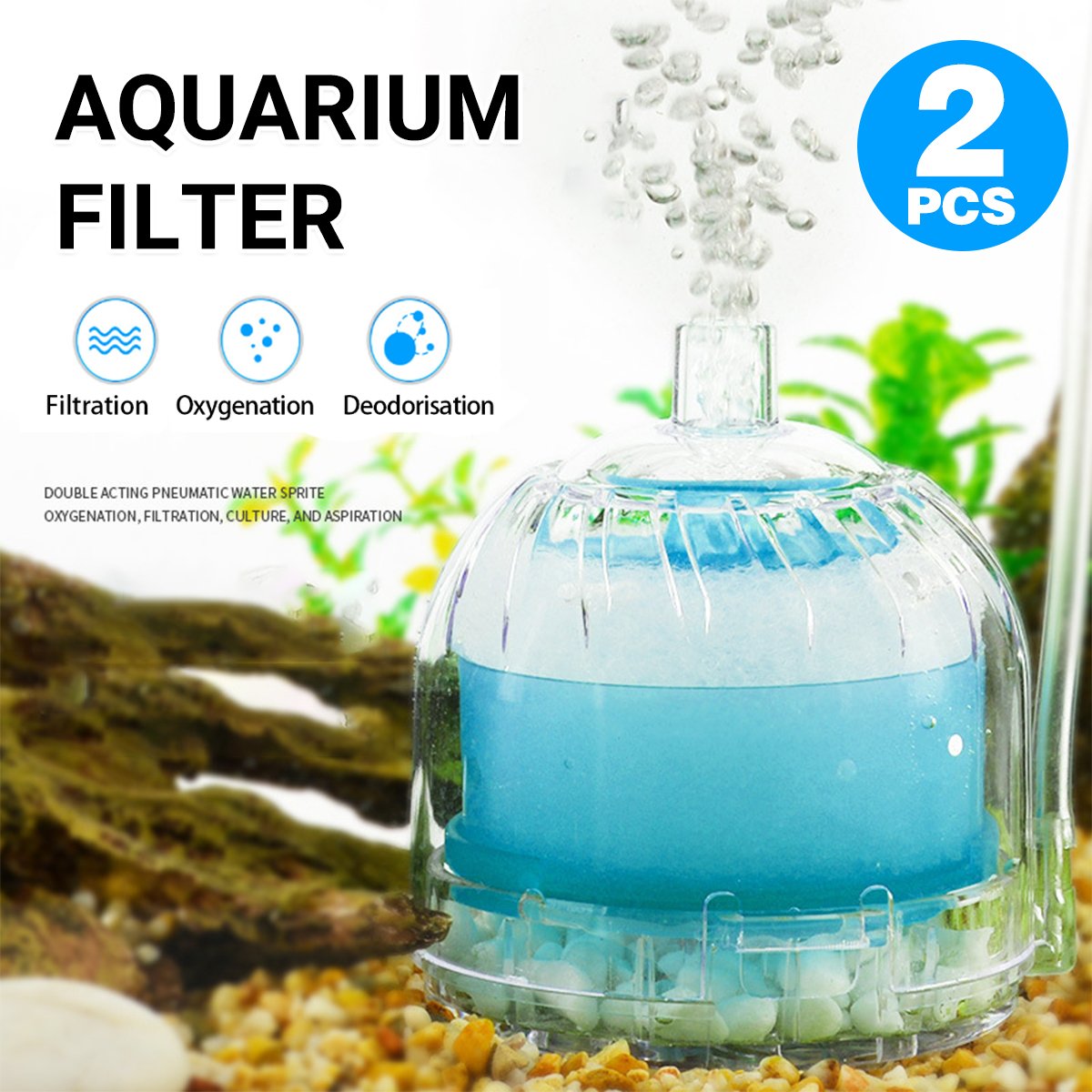 2pcs Aquarium Water Filter Barrel Oxygen Pump Fish Tank Aquarium Supplies