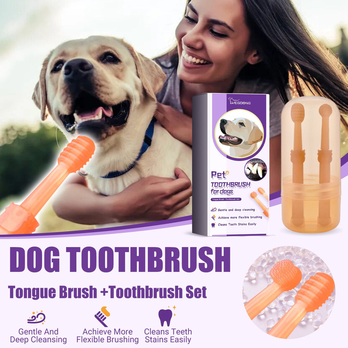 Pet Tongue Brush Toothbrush Suit Pet Oral Cleaning Stains Tartar Oral Health Care