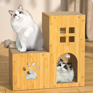 Multi-Function Cat Villa Double-Layer Cat House with Scratching Post