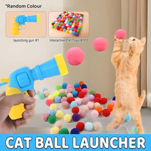 Cat Ball Gun Interactive Toy with 100pcs Colourful Stretch Plush Pom Pom Ball