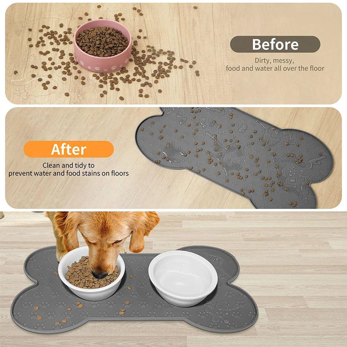 Silicone Pet Feeding Food Mat Bone Waterproof Non-slip Cat Dog Bowl Placemat Dish